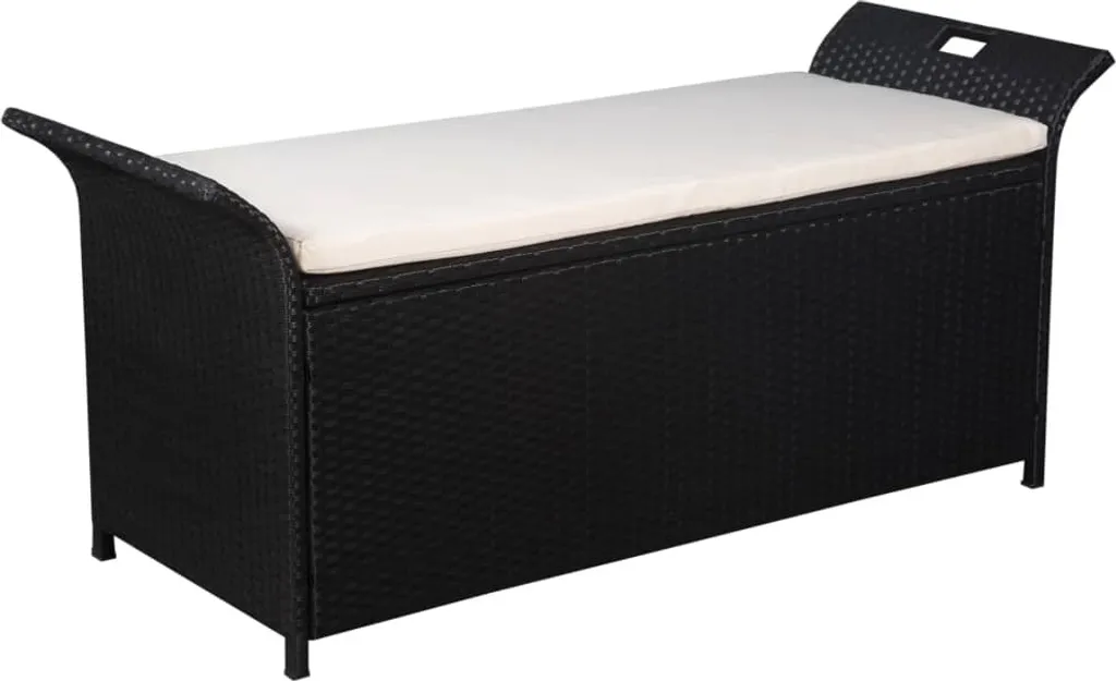 VidaXL Truhenbank Mit Polster 138 Cm Poly Rattan Schwarz 1 VidaXL Truhenbank Mit Polster 138 Cm Poly Rattan Schwarz