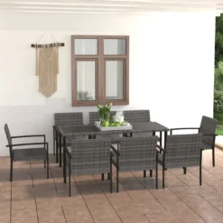 VidaXL 9-tlg. Garten-Essgruppe Poly Rattan Grau