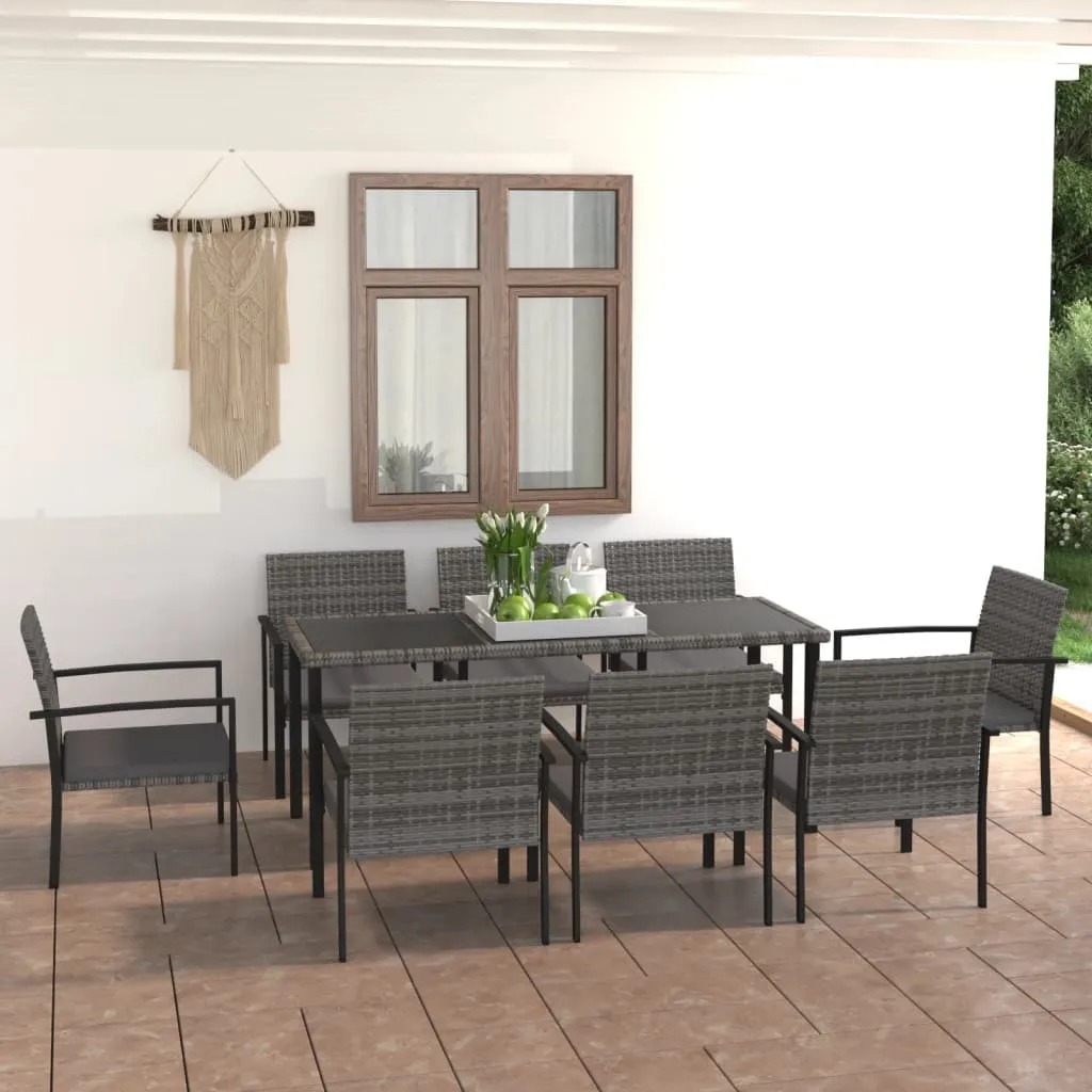 VidaXL 9-tlg. Garten-Essgruppe Poly Rattan Grau 1 VidaXL 9-tlg. Garten-Essgruppe Poly Rattan Grau