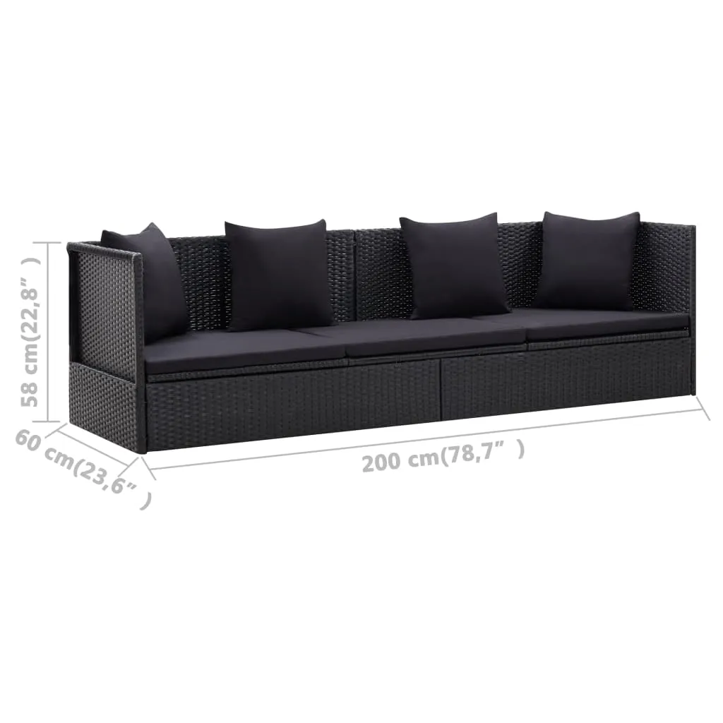 VidaXL Garten-Sofabett Mit Kissen Poly Rattan Schwarz 7 VidaXL Garten-Sofabett Mit Kissen Poly Rattan Schwarz – Bild 7