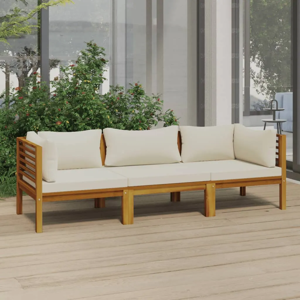 VidaXL 3-Sitzer-Gartensofa Mit Creme Kissen Massivholz Akazie 2 VidaXL 3-Sitzer-Gartensofa Mit Creme Kissen Massivholz Akazie – Bild 2