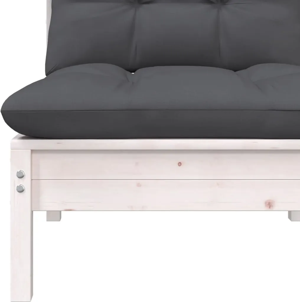 VidaXL Garten-Mittelsofa Mit Kissen Weiß Massivholz Kiefer 4 VidaXL Garten-Mittelsofa Mit Kissen Weiß Massivholz Kiefer – Bild 4