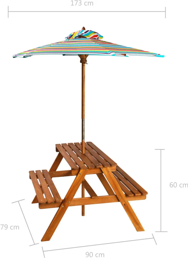 VidaXL Kinder-Picknicktisch Sonnenschirm 79x90x60cm Massivholz Akazie 8 VidaXL Kinder-Picknicktisch Sonnenschirm 79x90x60cm Massivholz Akazie – Bild 8