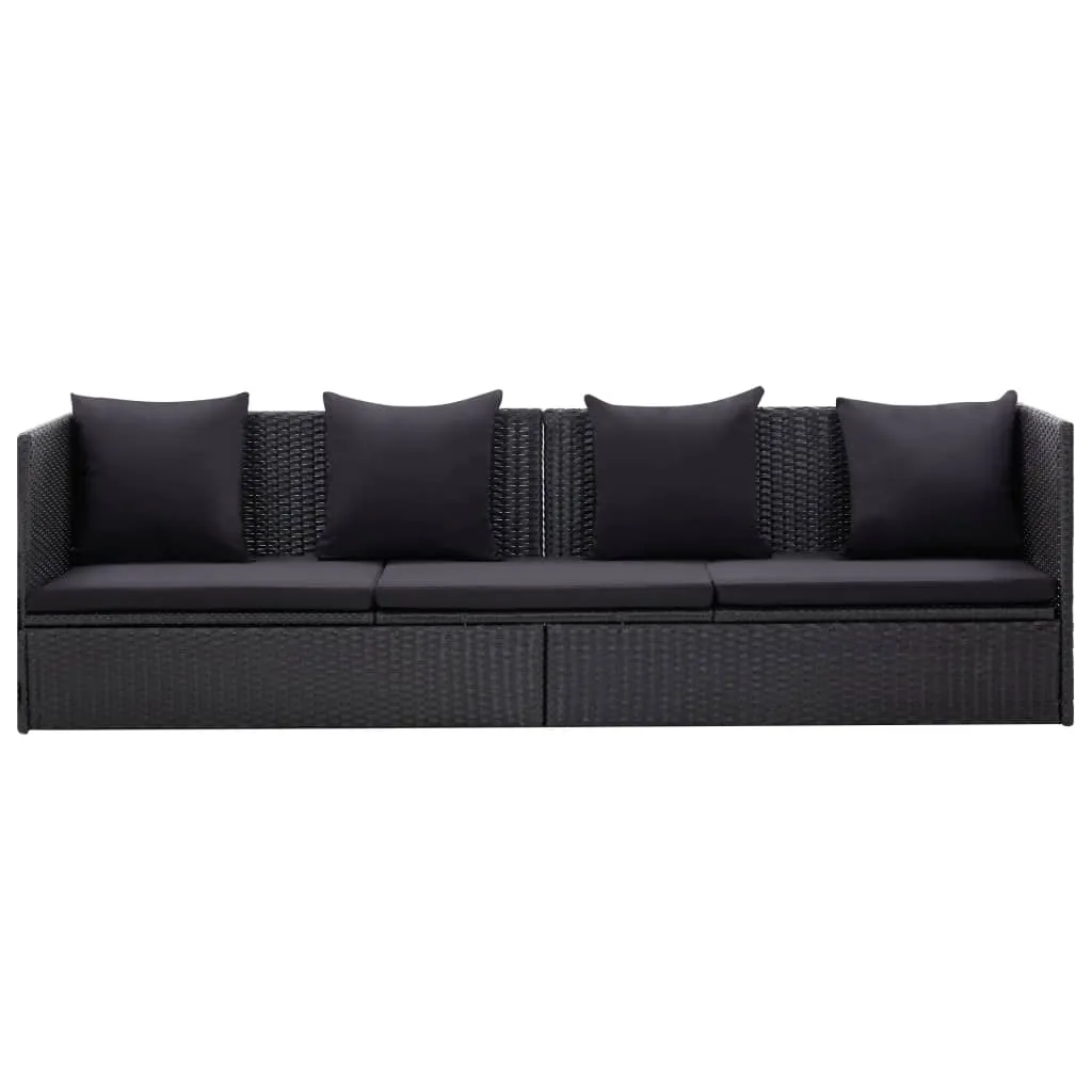 VidaXL Garten-Sofabett Mit Kissen Poly Rattan Schwarz 2 VidaXL Garten-Sofabett Mit Kissen Poly Rattan Schwarz – Bild 2