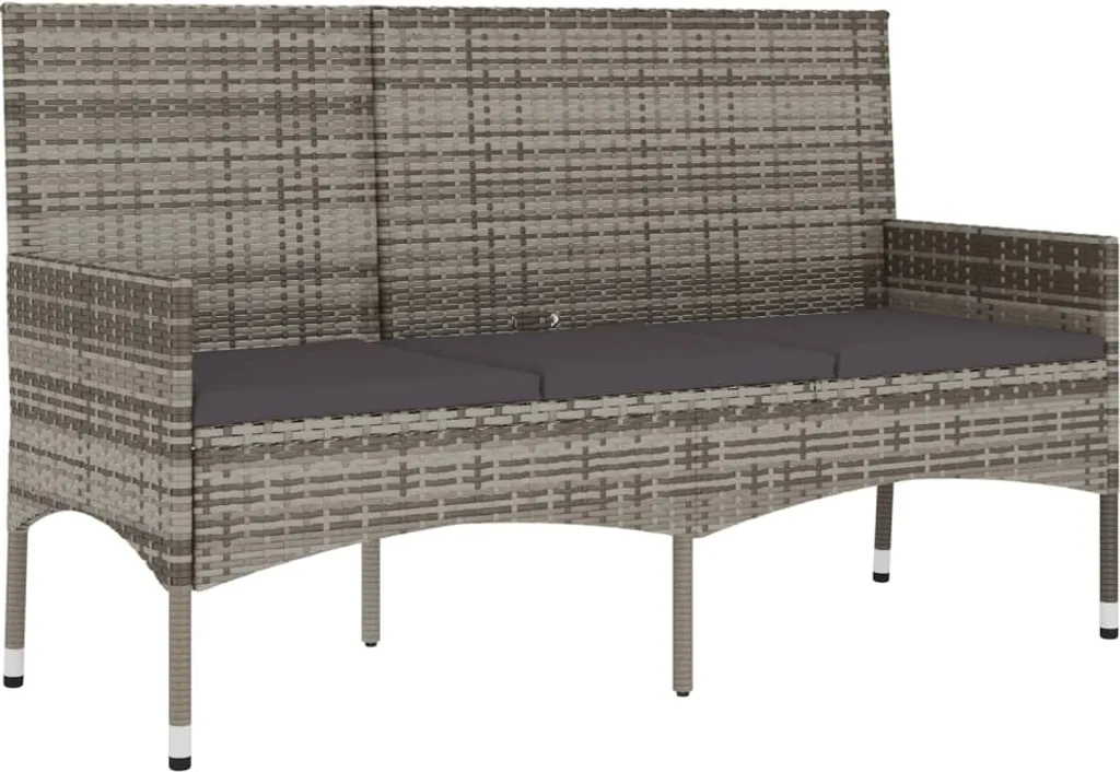 VidaXL Gartenbank 3-Sitzer Mit Kissen Grau Poly Rattan 1 VidaXL Gartenbank 3-Sitzer Mit Kissen Grau Poly Rattan