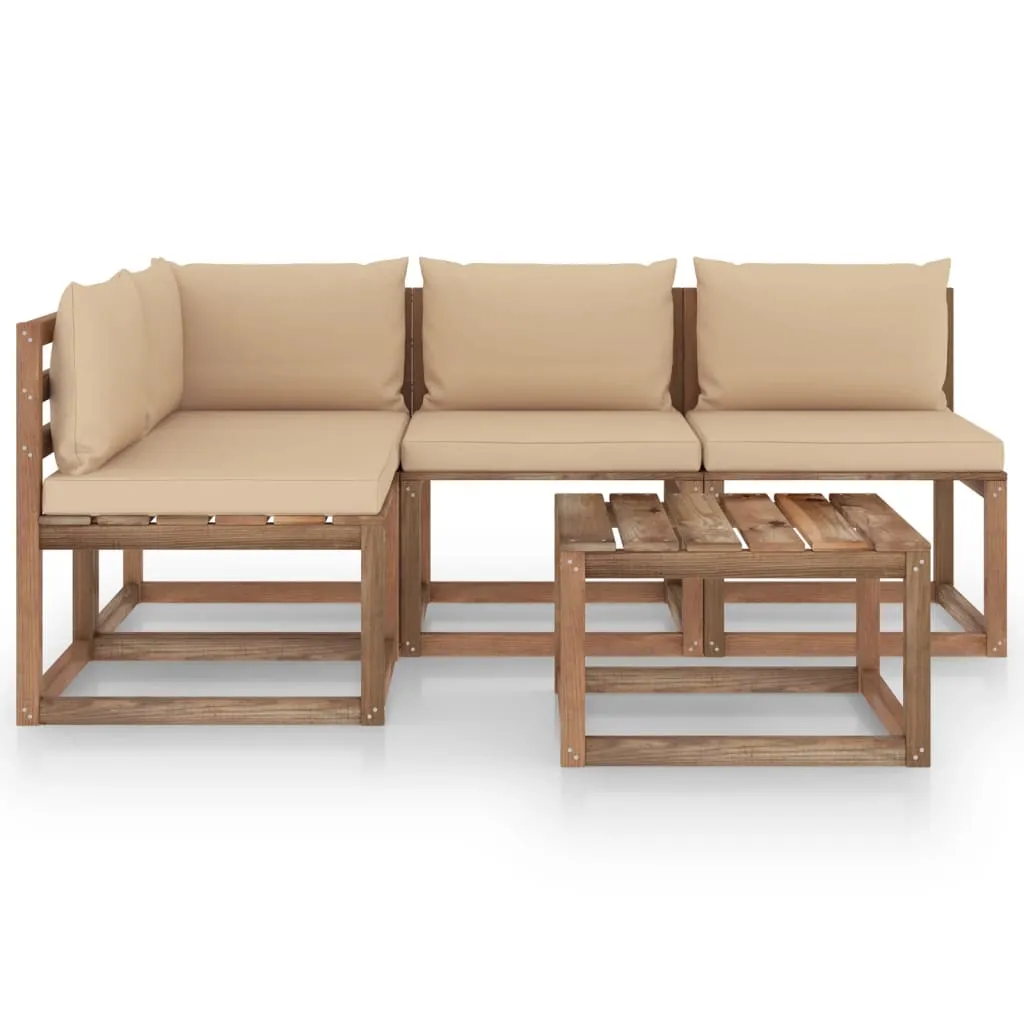 VidaXL 5-tlg. Garten-Lounge-Set Mit Beige Kissen 2 VidaXL 5-tlg. Garten-Lounge-Set Mit Beige Kissen – Bild 2
