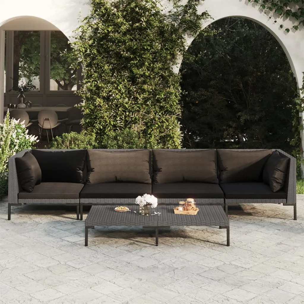 VidaXL 5-tlg. Garten-Lounge-Set Mit Kissen Poly Rattan Dunkelgrau 1 VidaXL 5-tlg. Garten-Lounge-Set Mit Kissen Poly Rattan Dunkelgrau