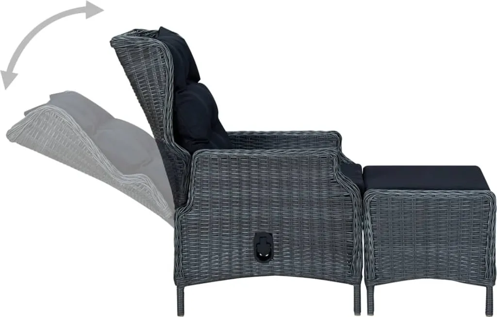 VidaXL Verstellbarer Gartensessel Mit Fußhocker Poly Rattan Dunkelgrau 3 VidaXL Verstellbarer Gartensessel Mit Fußhocker Poly Rattan Dunkelgrau – Bild 3
