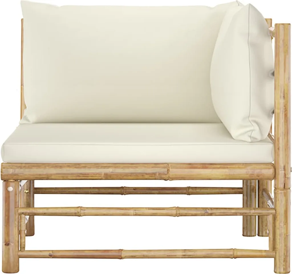VidaXL 2-tlg. Garten-Lounge-Set Mit Cremeweißen Kissen Bambus 4 VidaXL 2-tlg. Garten-Lounge-Set Mit Cremeweißen Kissen Bambus – Bild 4