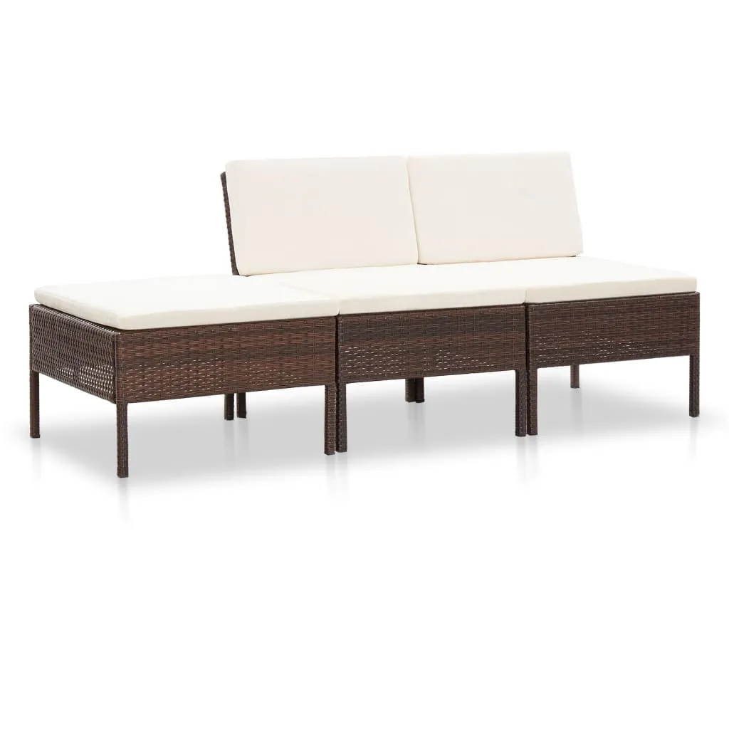 VIDAXL 3-tlg. Garten-Lounge-Set Mit Auflagen Poly Rattan Braun 1 VIDAXL 3-tlg. Garten-Lounge-Set Mit Auflagen Poly Rattan Braun