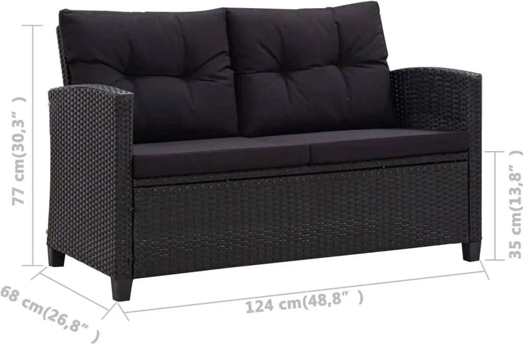 VidaXL 2-Sitzer-Gartensofa Mit Kissen Schwarz 124 Cm Poly Rattan 6 VidaXL 2-Sitzer-Gartensofa Mit Kissen Schwarz 124 Cm Poly Rattan – Bild 6