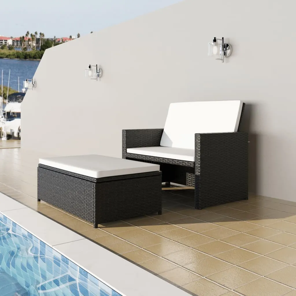 VidaXL 2-tlg. Garten-Lounge-Set Mit Auflagen Poly Rattan Schwarz 2 VidaXL 2-tlg. Garten-Lounge-Set Mit Auflagen Poly Rattan Schwarz – Bild 2