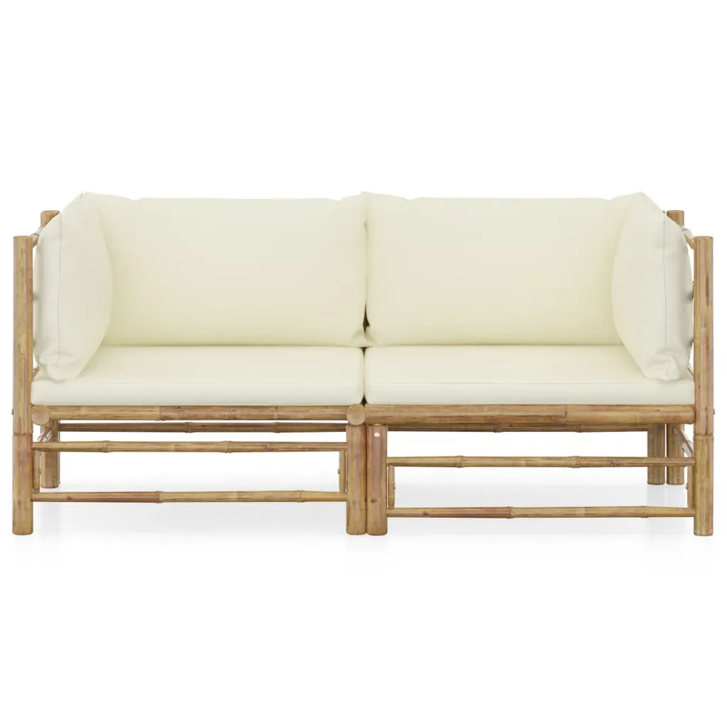 VidaXL 2-tlg. Garten-Lounge-Set Mit Cremeweißen Kissen Bambus 2 VidaXL 2-tlg. Garten-Lounge-Set Mit Cremeweißen Kissen Bambus – Bild 2