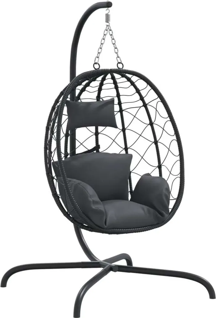 VidaXL Hängesessel Ei Mit Kissen Anthrazit Poly Rattan & Stahl 1 VidaXL Hängesessel Ei Mit Kissen Anthrazit Poly Rattan & Stahl