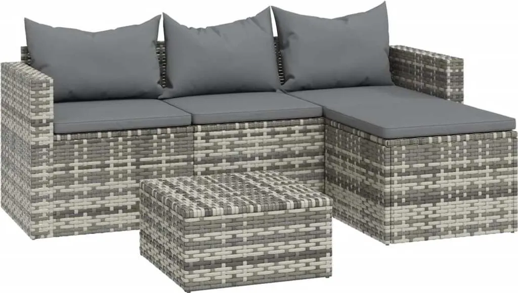 VidaXL 3-tlg. Garten-Lounge-Set Mit Kissen Grau Poly Rattan 1 VidaXL 3-tlg. Garten-Lounge-Set Mit Kissen Grau Poly Rattan