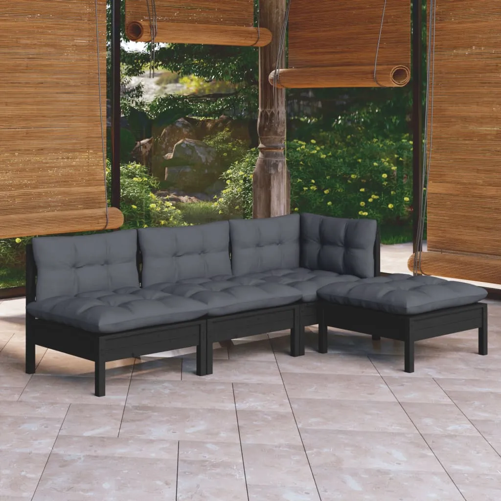 VidaXL 4-tlg. Garten-Lounge-Set Mit Kissen Schwarz Kiefernholz 1 VidaXL 4-tlg. Garten-Lounge-Set Mit Kissen Schwarz Kiefernholz