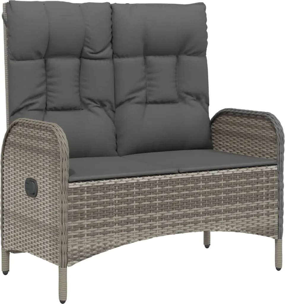 VIDAXL Gartenbank Mit Liegefunktion Und Kissen 107 Cm Poly Rattan Grau 2 VIDAXL Gartenbank Mit Liegefunktion Und Kissen 107 Cm Poly Rattan Grau – Bild 2