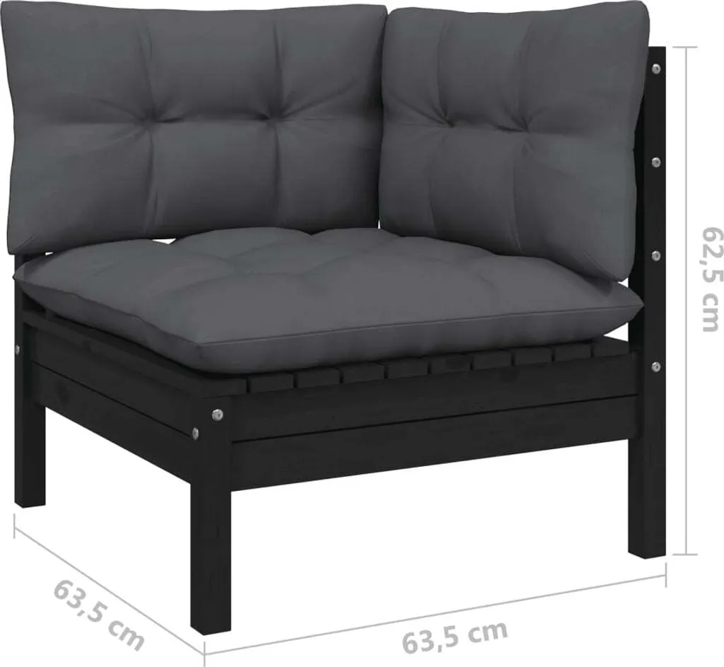 VidaXL 4-tlg. Garten-Lounge-Set Mit Kissen Schwarz Kiefernholz 6 VidaXL 4-tlg. Garten-Lounge-Set Mit Kissen Schwarz Kiefernholz – Bild 6