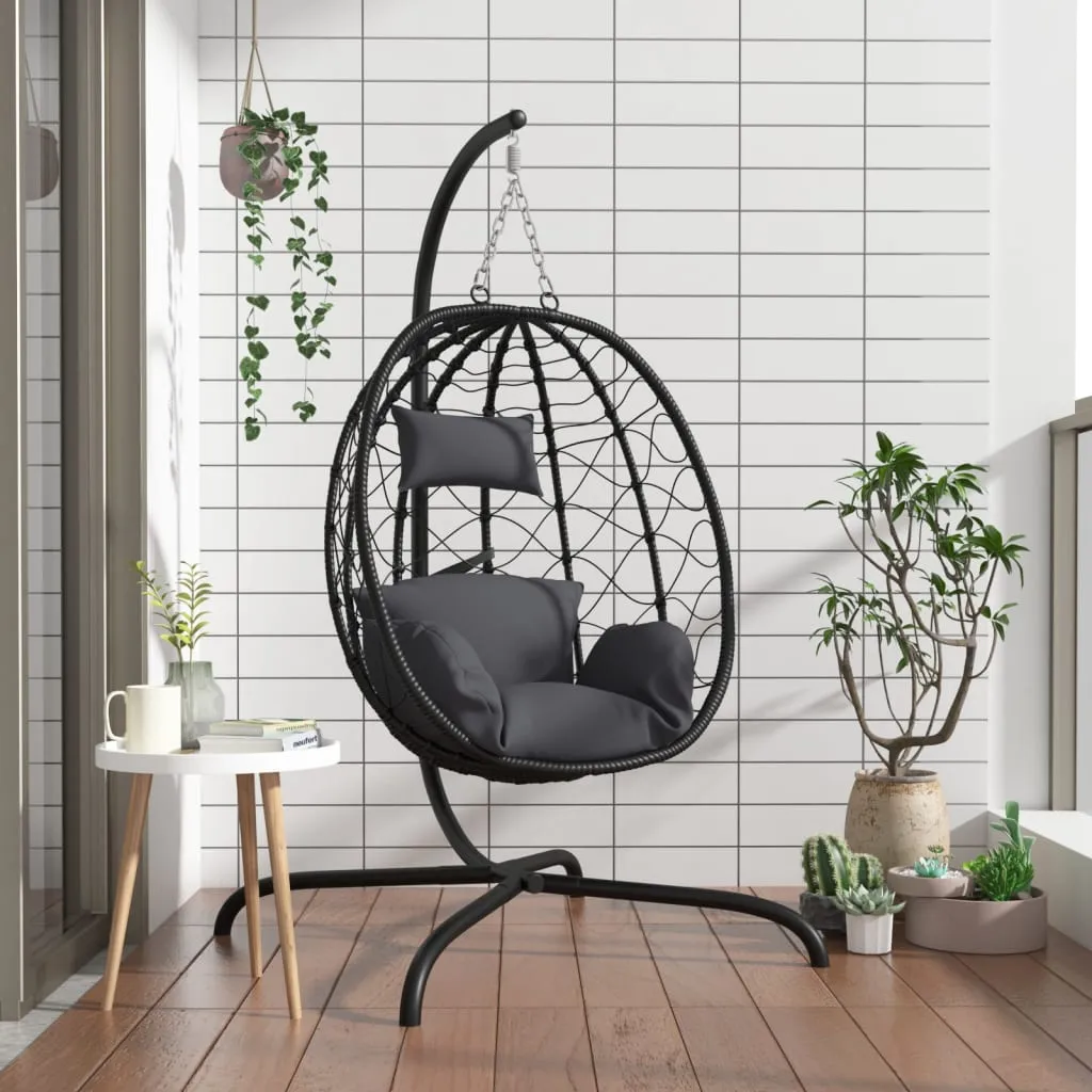 VidaXL Hängesessel Ei Mit Kissen Anthrazit Poly Rattan & Stahl 2 VidaXL Hängesessel Ei Mit Kissen Anthrazit Poly Rattan & Stahl – Bild 2