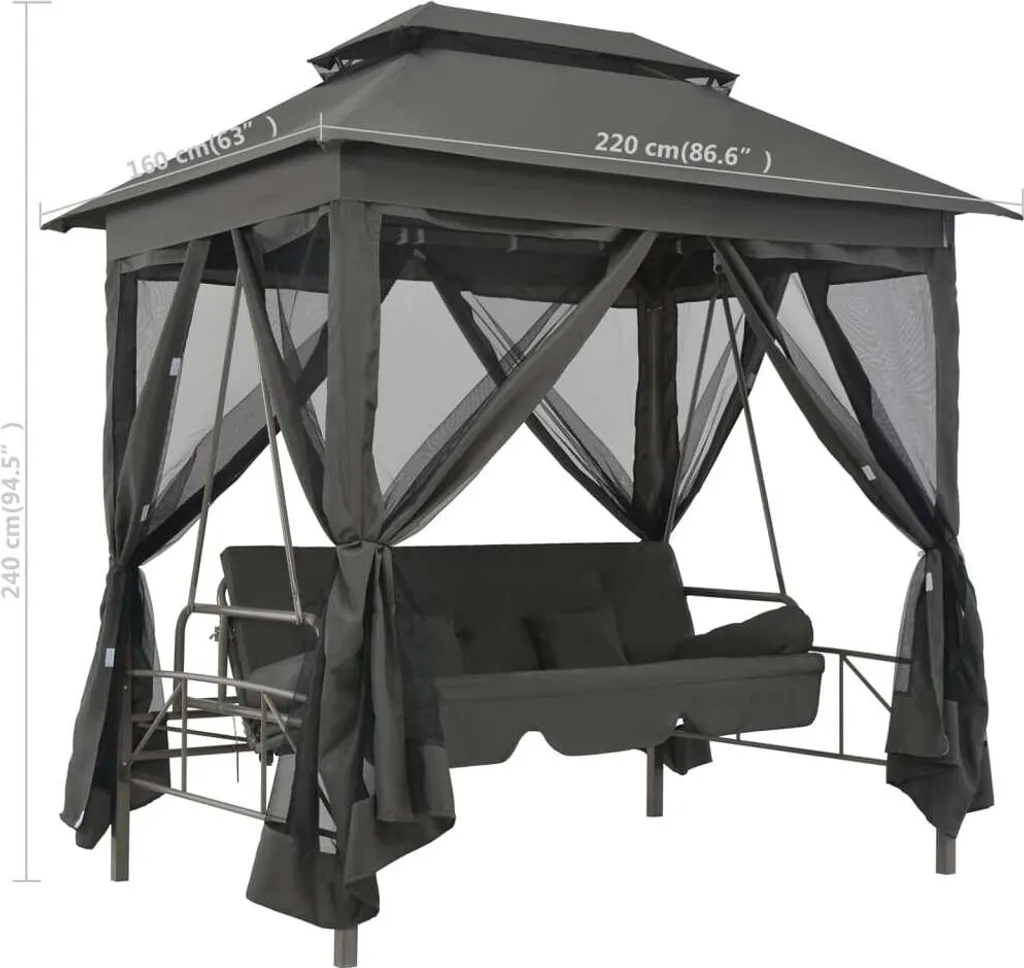 VidaXL Gartenschaukel Mit Bettfunktion Und Dach 220×160×240 Cm Stahl 8 VidaXL Gartenschaukel Mit Bettfunktion Und Dach 220×160×240 Cm Stahl – Bild 8