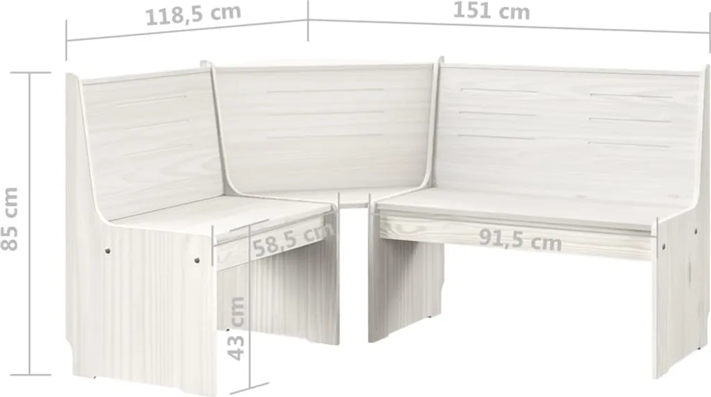 VidaXL Eckbank 151 Cm Weiß Massivholz Kiefer 6 VidaXL Eckbank 151 Cm Weiß Massivholz Kiefer – Bild 6