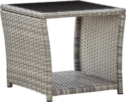 VidaXL Couchtisch Grau 45 X 45 X 40 Cm Poly Rattan Und Glas