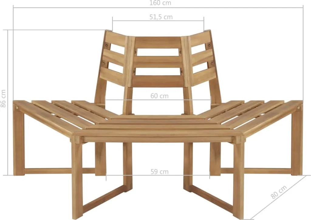 VidaXL Baumbank Halb-Hexagonal 160 Cm Massivholz Akazie 4 VidaXL Baumbank Halb-Hexagonal 160 Cm Massivholz Akazie – Bild 4