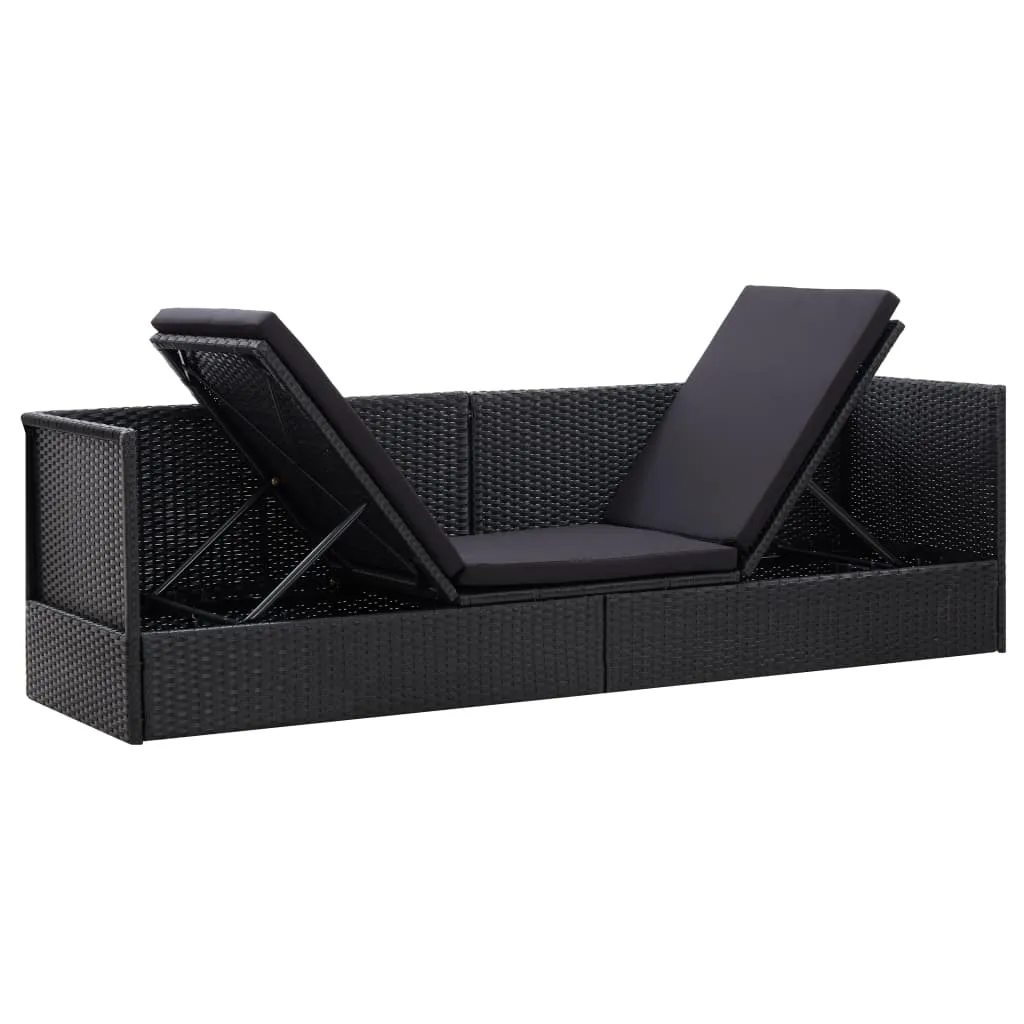 VidaXL Garten-Sofabett Mit Kissen Poly Rattan Schwarz 3 VidaXL Garten-Sofabett Mit Kissen Poly Rattan Schwarz – Bild 3