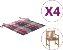 VidaXL Gartenstuhl-Kissen 4 Stk. Rot Karomuster 50x50x3 Cm Stoff