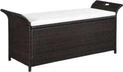 VidaXL Truhenbank Mit Polster 138 Cm Poly Rattan Braun
