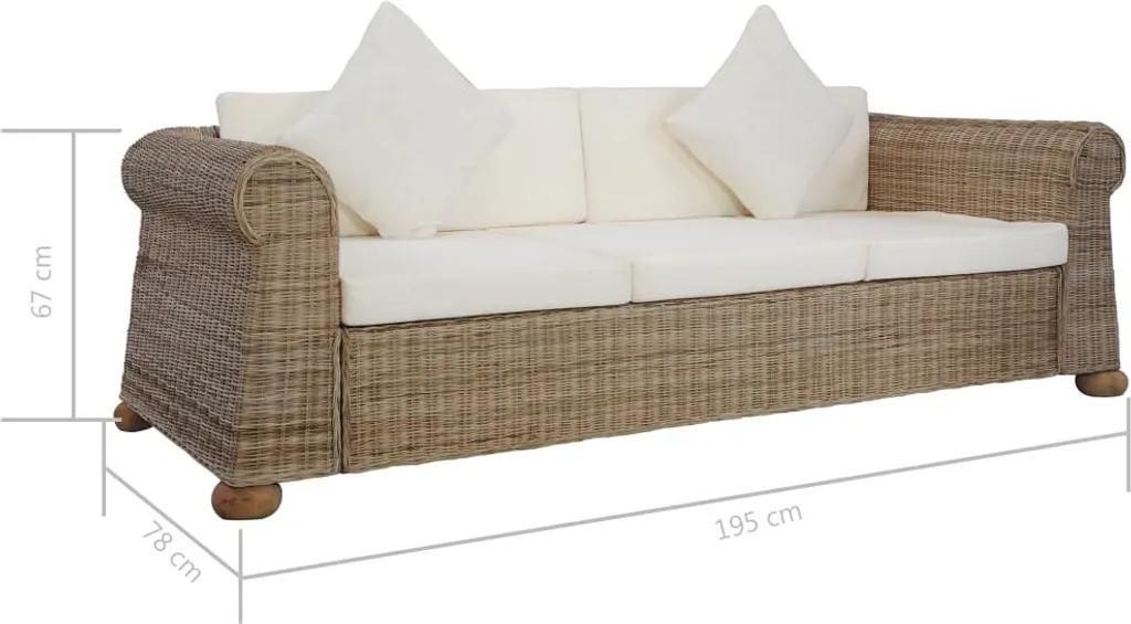 VidaXL 3-Sitzer-Sofa Mit Kissen Natur Rattan 8 VidaXL 3-Sitzer-Sofa Mit Kissen Natur Rattan – Bild 8