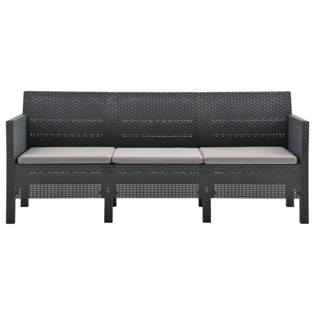 VidaXL 3-Sitzer Gartensofa Mit Kissen Anthrazit PP Rattan 2 VidaXL 3-Sitzer Gartensofa Mit Kissen Anthrazit PP Rattan – Bild 2