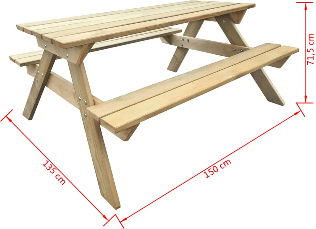VidaXL Picknicktisch 150x135x71,5 Cm Holz 4 VidaXL Picknicktisch 150x135x71,5 Cm Holz – Bild 4
