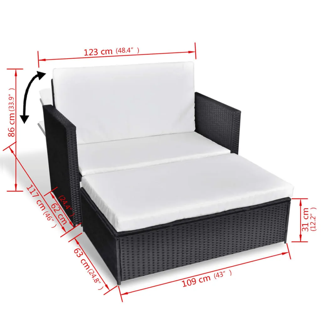 VidaXL 2-tlg. Garten-Lounge-Set Mit Auflagen Poly Rattan Schwarz 6 VidaXL 2-tlg. Garten-Lounge-Set Mit Auflagen Poly Rattan Schwarz – Bild 6