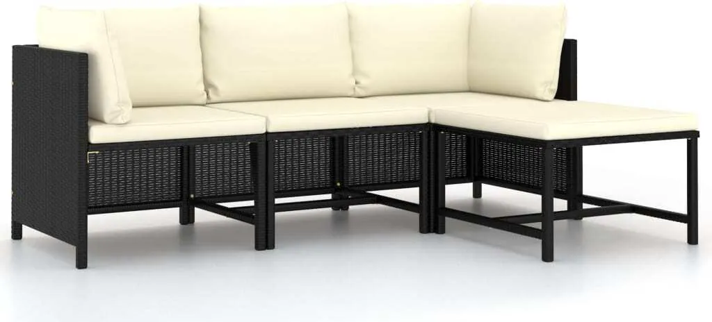 VidaXL 4-tlg. Garten-Sofagarnitur Mit Auflagen Schwarz Poly Rattan 1 VidaXL 4-tlg. Garten-Sofagarnitur Mit Auflagen Schwarz Poly Rattan