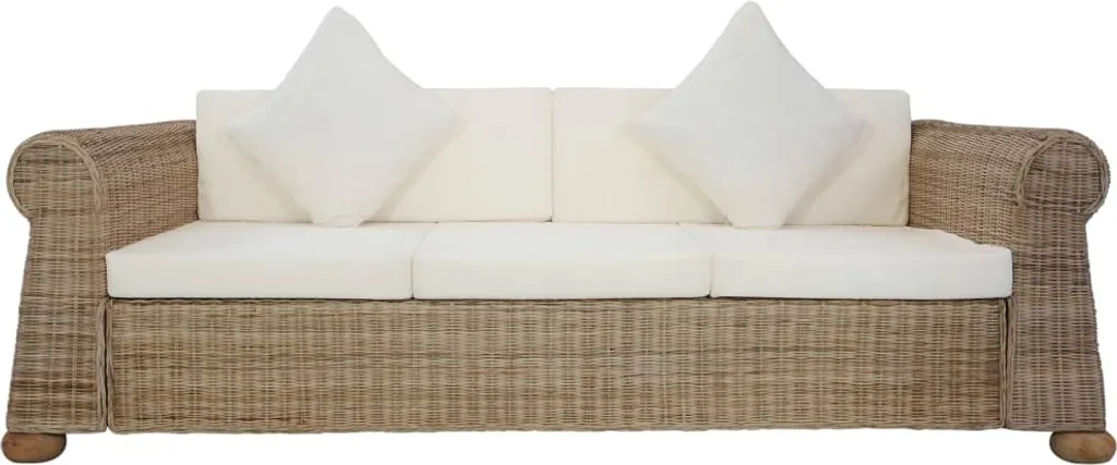 VidaXL 3-Sitzer-Sofa Mit Kissen Natur Rattan 3 VidaXL 3-Sitzer-Sofa Mit Kissen Natur Rattan – Bild 3