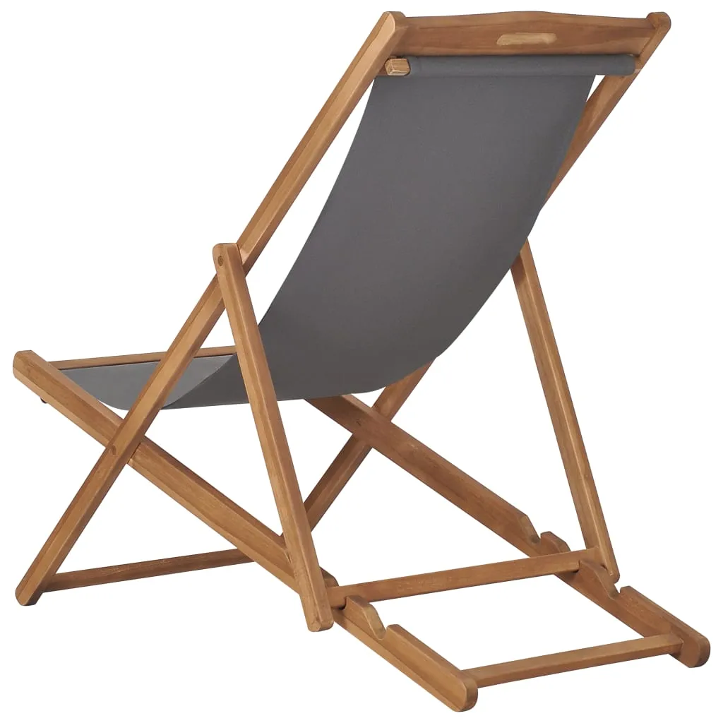 VidaXL Strandstuhl Klappbar Massivholz Teak Grau 4 VidaXL Strandstuhl Klappbar Massivholz Teak Grau – Bild 4