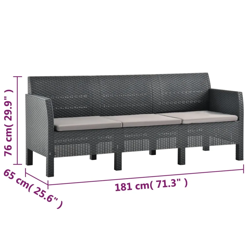 VidaXL 3-Sitzer Gartensofa Mit Kissen Anthrazit PP Rattan 5 VidaXL 3-Sitzer Gartensofa Mit Kissen Anthrazit PP Rattan – Bild 5