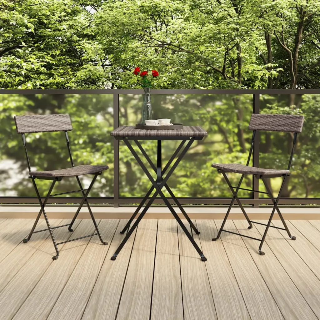 VidaXL 3-tlg. Bistro-Set Klappbar Grau Poly Rattan 2 VidaXL 3-tlg. Bistro-Set Klappbar Grau Poly Rattan – Bild 2