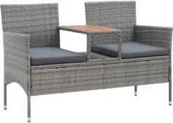 VidaXL 2-Sitzer-Gartenbank Mit Teetisch 143 Cm Poly Rattan Grau