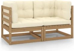 VidaXL Gartensofa 2-Sitzer Mit Kissen Honigbraun Massivholz Kiefer