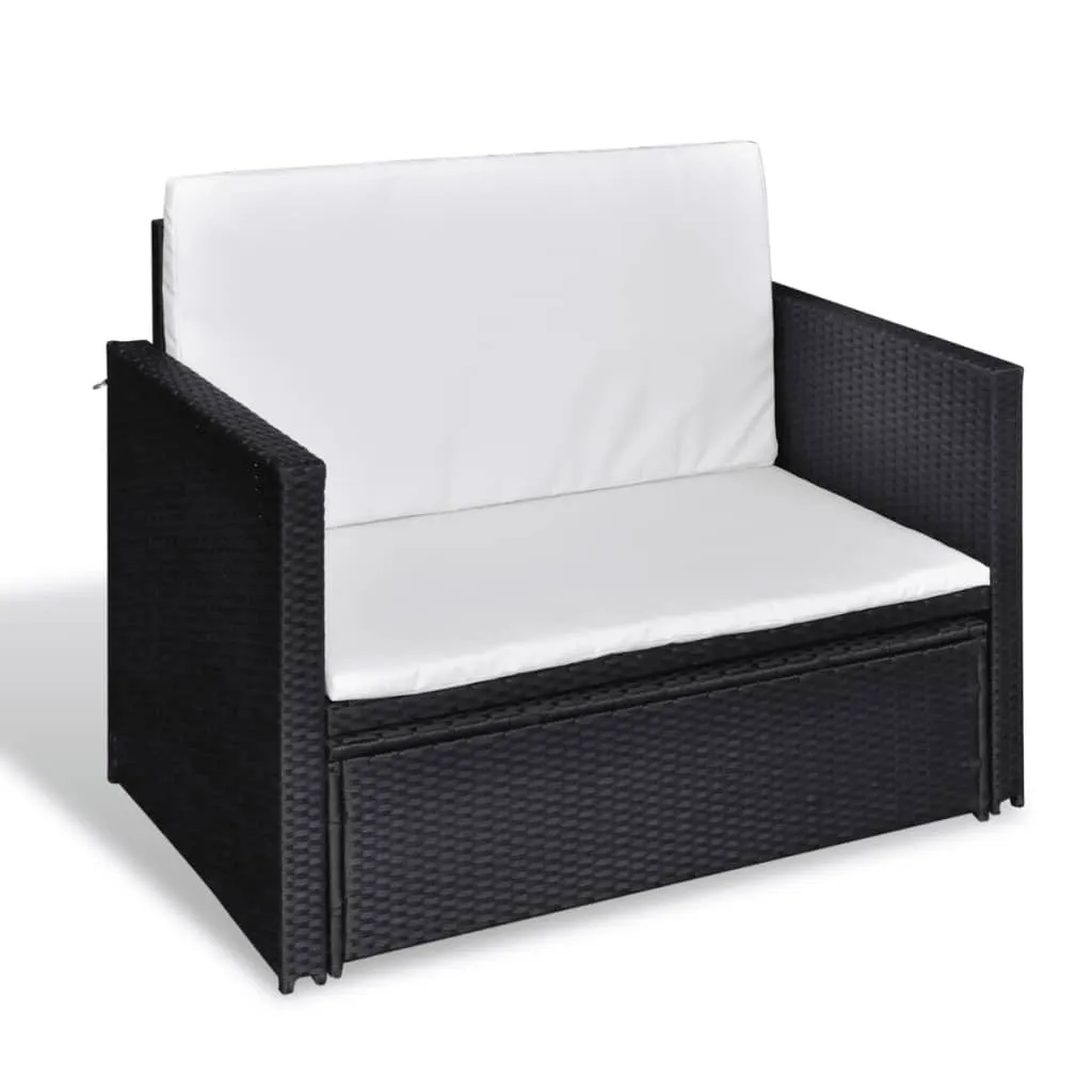 VidaXL 2-tlg. Garten-Lounge-Set Mit Auflagen Poly Rattan Schwarz 4 VidaXL 2-tlg. Garten-Lounge-Set Mit Auflagen Poly Rattan Schwarz – Bild 4