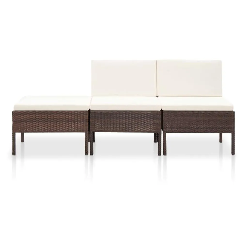 VIDAXL 3-tlg. Garten-Lounge-Set Mit Auflagen Poly Rattan Braun 5 VIDAXL 3-tlg. Garten-Lounge-Set Mit Auflagen Poly Rattan Braun – Bild 5