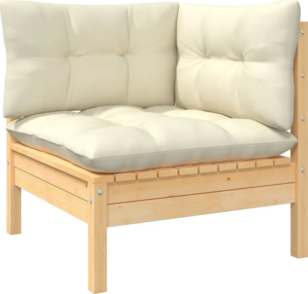 VidaXL 3-tlg. Garten-Lounge-Set Mit Creme Kissen Massivholz Kiefer 2 VidaXL 3-tlg. Garten-Lounge-Set Mit Creme Kissen Massivholz Kiefer – Bild 2