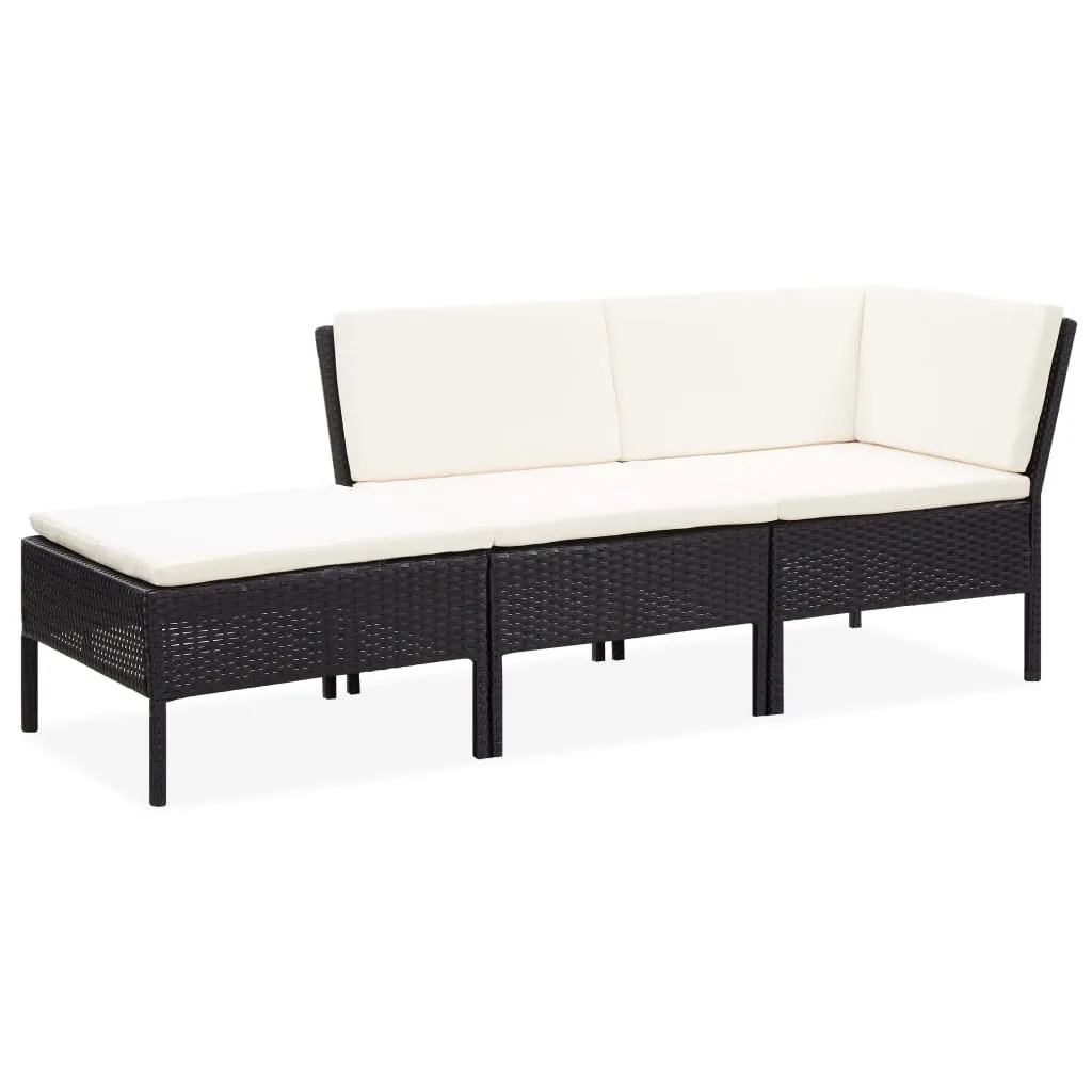 VIDAXL 3-tlg. Garten-Lounge-Set Mit Auflagen Poly Rattan Schwarz 1 VIDAXL 3-tlg. Garten-Lounge-Set Mit Auflagen Poly Rattan Schwarz