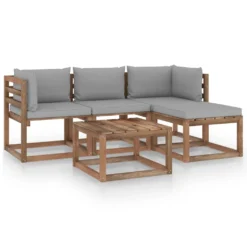 VidaXL 5-tlg. Garten-Lounge-Set Mit Grauen Kissen