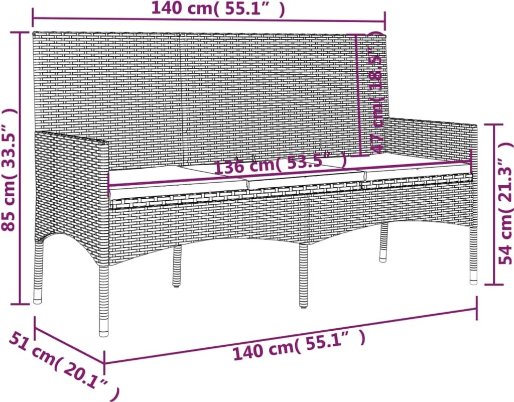 VidaXL Gartenbank 3-Sitzer Mit Kissen Schwarz Poly Rattan 9 VidaXL Gartenbank 3-Sitzer Mit Kissen Schwarz Poly Rattan – Bild 9