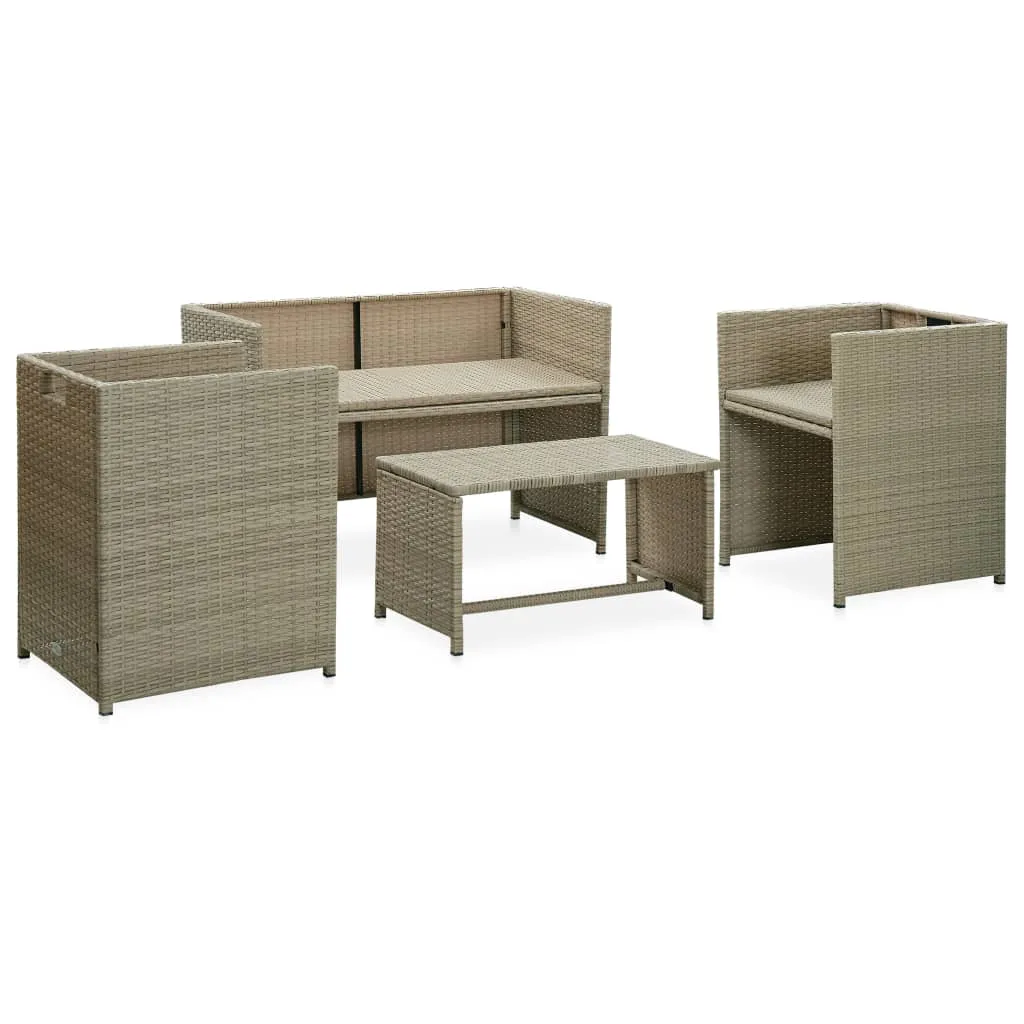 VidaXL 4-tlg. Garten-Lounge-Set Mit Auflagen Beige Poly Rattan 2 VidaXL 4-tlg. Garten-Lounge-Set Mit Auflagen Beige Poly Rattan – Bild 2