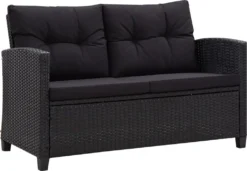 VidaXL 2-Sitzer-Gartensofa Mit Kissen Schwarz 124 Cm Poly Rattan