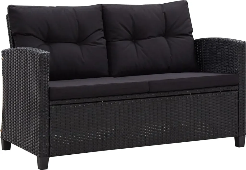 VidaXL 2-Sitzer-Gartensofa Mit Kissen Schwarz 124 Cm Poly Rattan 1 VidaXL 2-Sitzer-Gartensofa Mit Kissen Schwarz 124 Cm Poly Rattan